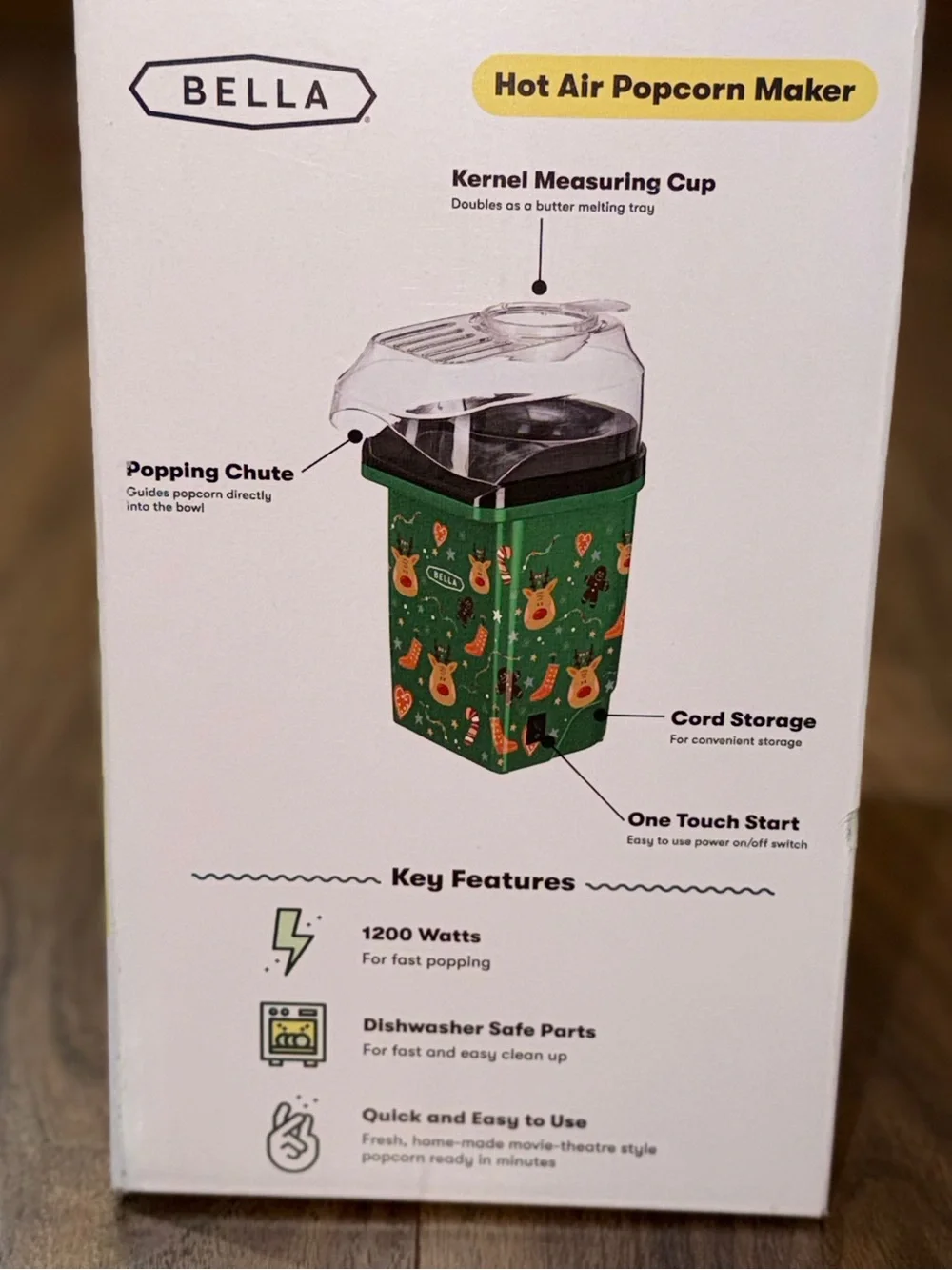 NWT Bella Hot Air Popcorn Maker (Green Reindeer Special Edition)